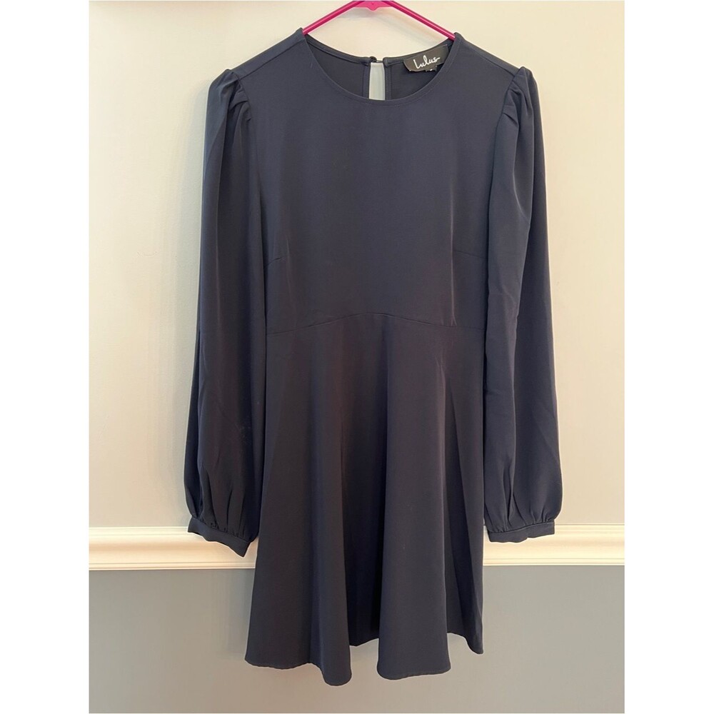 Lulus Navy Fit & Flare Long Sleeve Mini Dress Size S